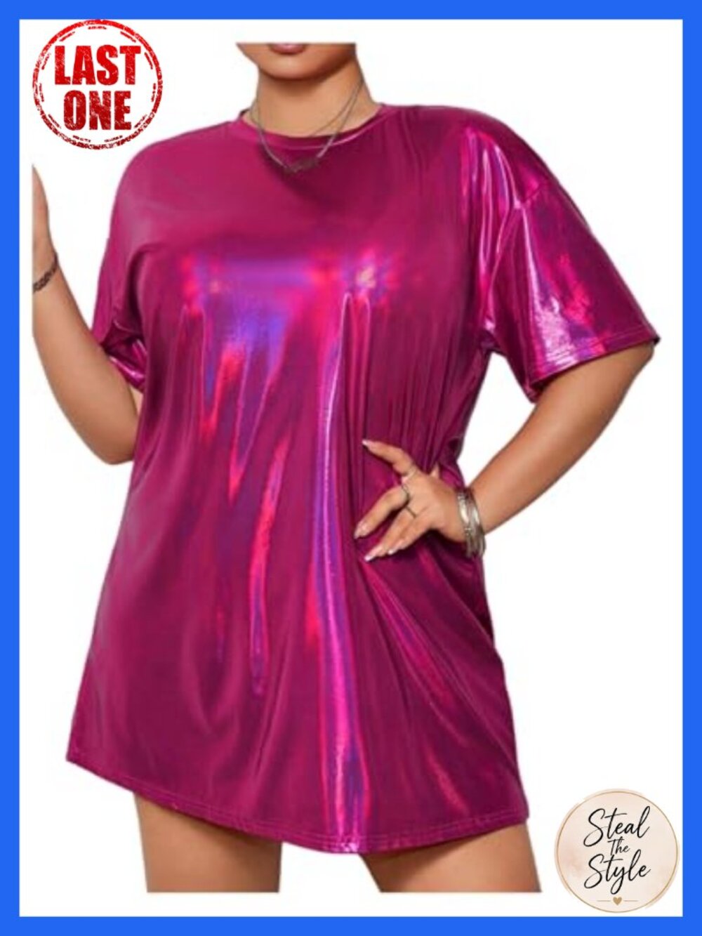 Plus Size Metallic T Shirt Dress Party Club Night Out Short Sleeve